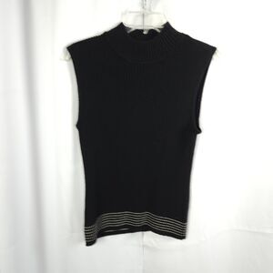 Tahari Arthur S Levine Womens 12 Black Acrylic Wool Mock Neck Sweater Vest